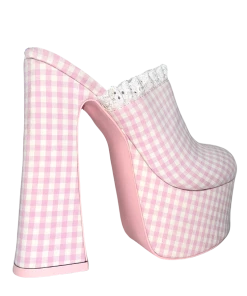 Y R U STARDUST CLOG - PINK GINGHAM Platforms