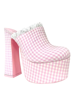 Y R U STARDUST CLOG - PINK GINGHAM Platforms