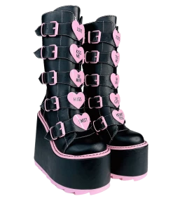 Y R U DUNE HEART - BLACK/PINK Platforms