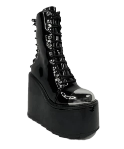 FAN ALL FLAMES Platforms HEAVY METAL BOOT - BLACK