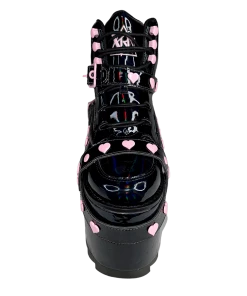 Y R U QOZMO BNDG HEART - BLACK HOLOGRAM/PINK Platforms