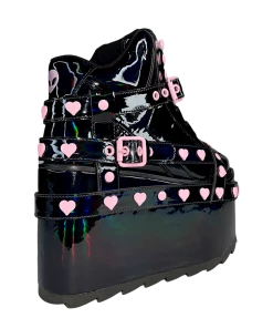 Y R U QOZMO BNDG HEART - BLACK HOLOGRAM/PINK Platforms