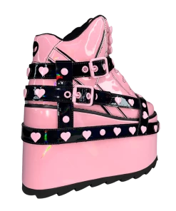 Y R U QOZMO BNDG HEART - PINK HOLOGRAM/BLACK Platforms