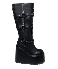 FAN ALL FLAMES STOMP O-RING BOOT - BLACK Platforms