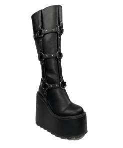 FAN ALL FLAMES STOMP O-RING BOOT - BLACK Platforms